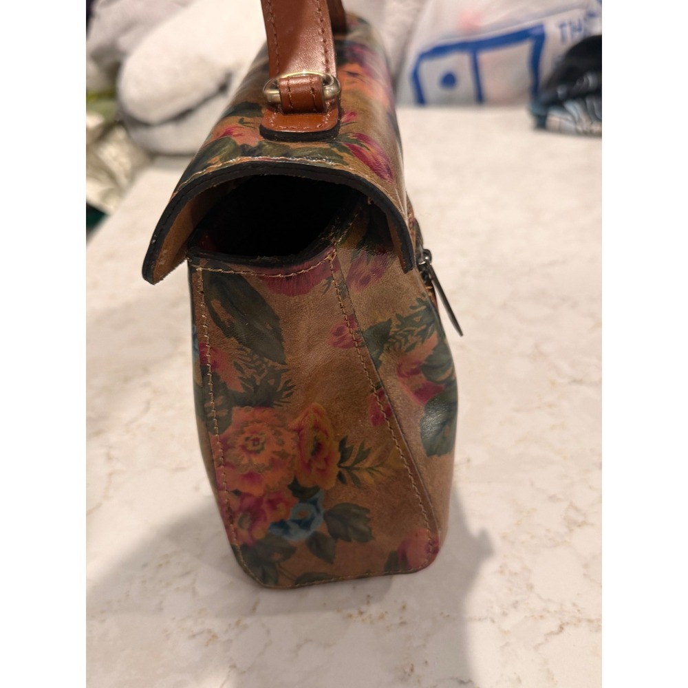 Patricia Nash Floral Leather Top Handle Satchel Bag Tan Rose Gold Tone Hardware - Picture 4 of 13